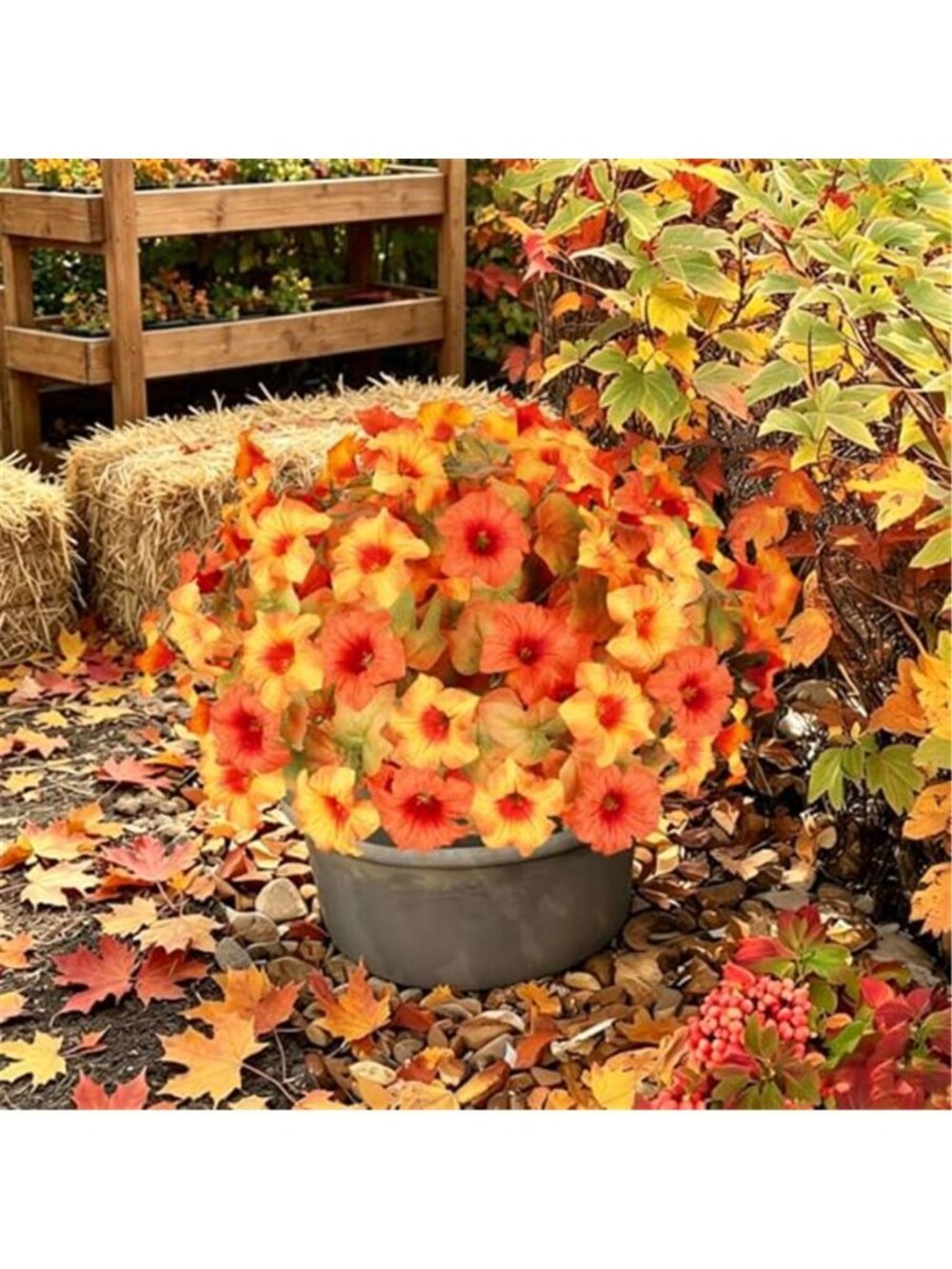 6 Artificial Fall Flowers for Outdoors, Faux Petunias Autumn Decoration, Fake - Picture 3 of 7
